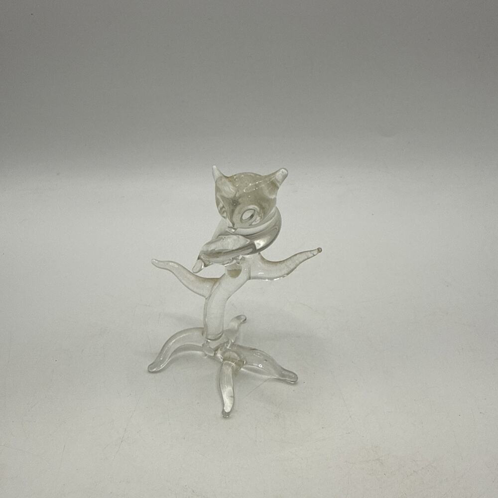 Hand Blown Spun Glass Figurine of a 3” Owl on a Tree Stump *